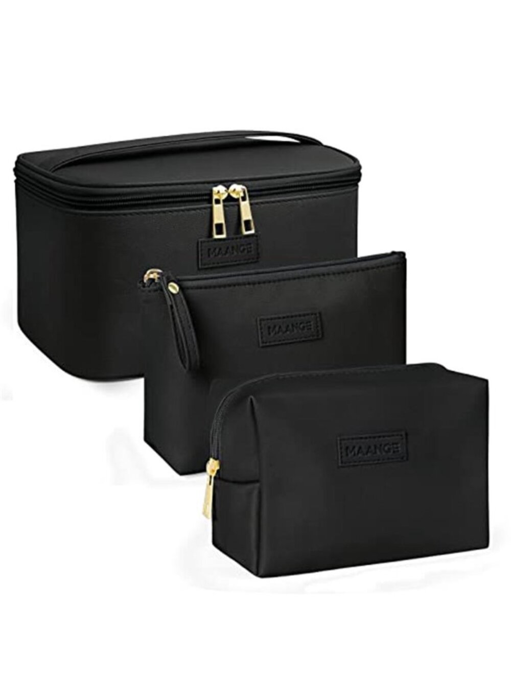 Womens Travel Makeup Bag Set Cosmetic Toiletry Organizer Pouch PU Leather 3 Pcs